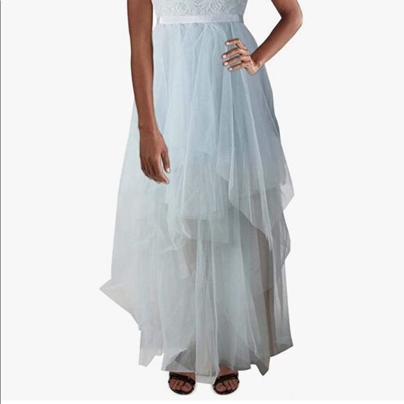 BCBGMAXAZRIA Sleeveless Embroidered Tulle Evening Gown Maxi Dress Light Blue - Picture 4 of 8
